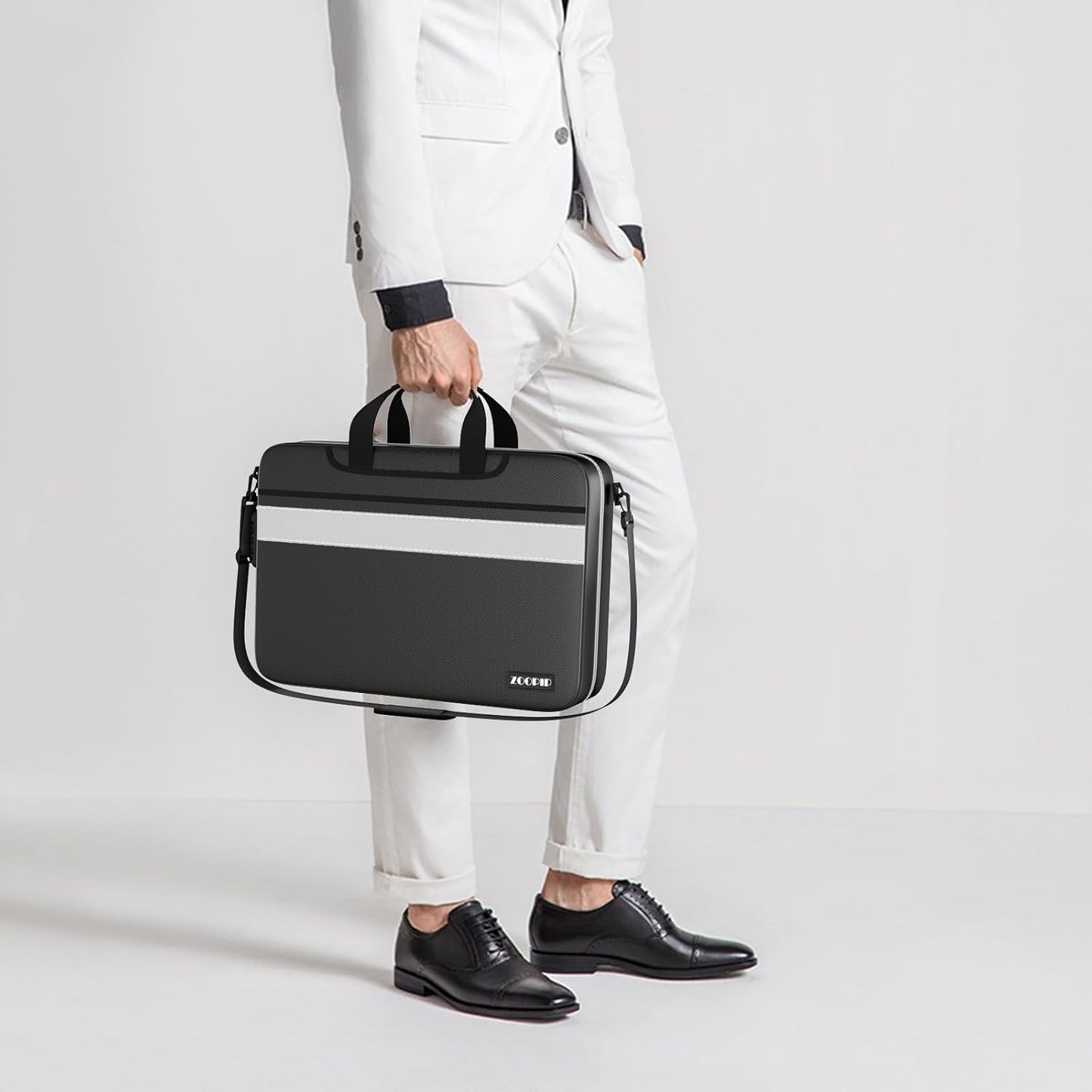 Accordion File Organizer with Lock,Fireproof Document Organizer Bag with Shoulder Strap,Large 13 Pocket Expanding File Folder,Portable Safe Storage for Letter/Legal Size-White Reflective Strip