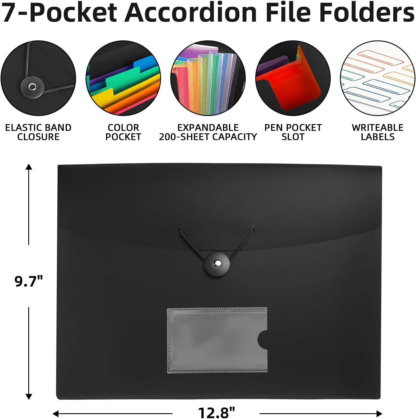 3 Pack 7 Pocket Accordian File Organizer, Expanding File Folder with Labels, Plastic Expandable File Folder for Documents Letter Size A4 Papers