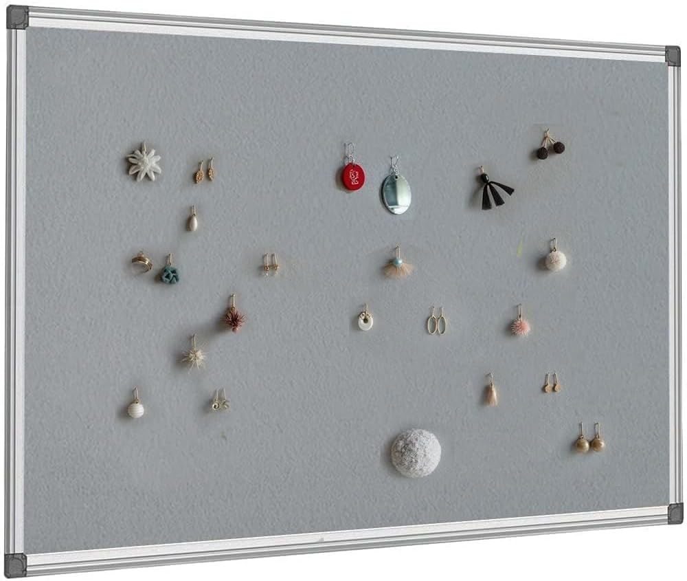BIBOC Grey Fabric Bulletin Board, 36 x 24 inch, Wall Mounted Fabric Notice Board Cork Bulletin Board, Felt Board, Pin Board, Memo Board Sliver Aluminum Framed for Homes or Offices School