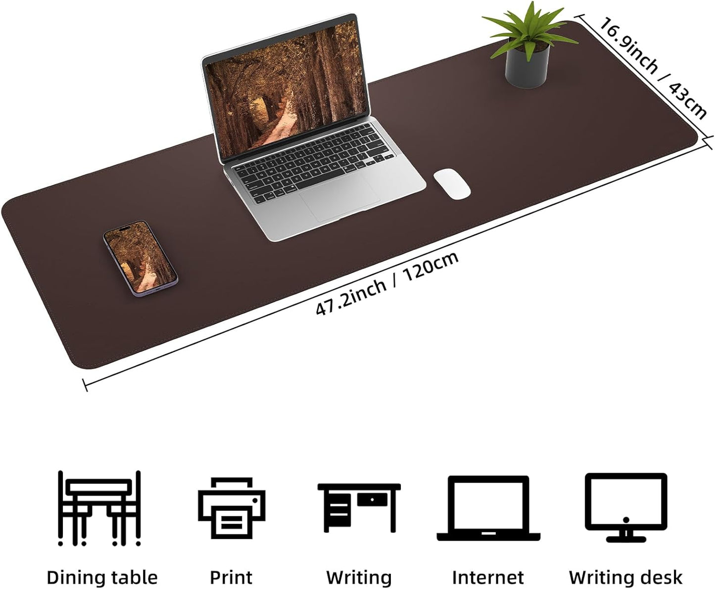 Leather Desk pad Protector, Large Desk mat with Natural Cork & PU Leather,Mouse pad,Non-Slip Office Desk Mat,Waterproof Desk Writing Pad for Office and Home (47in*17in,Coffee)
