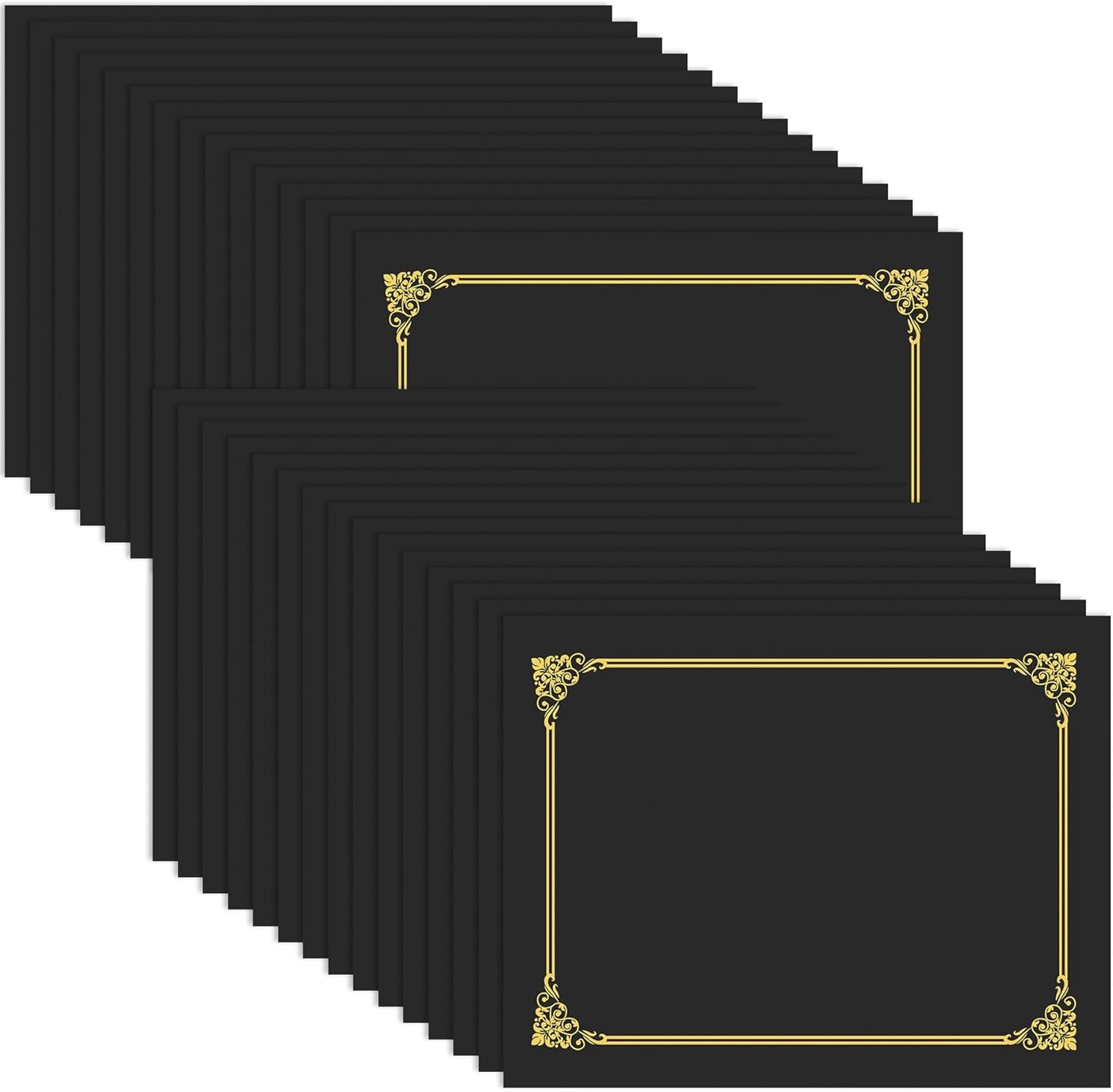 30 Packs Black Certificate Holders, Graduation Diploma Holders Gold Foil Border, 350gsm Certificate Covers for Letter Size 8.5x11 Certificates, Cardstock, Diploma, Award, Document Papers