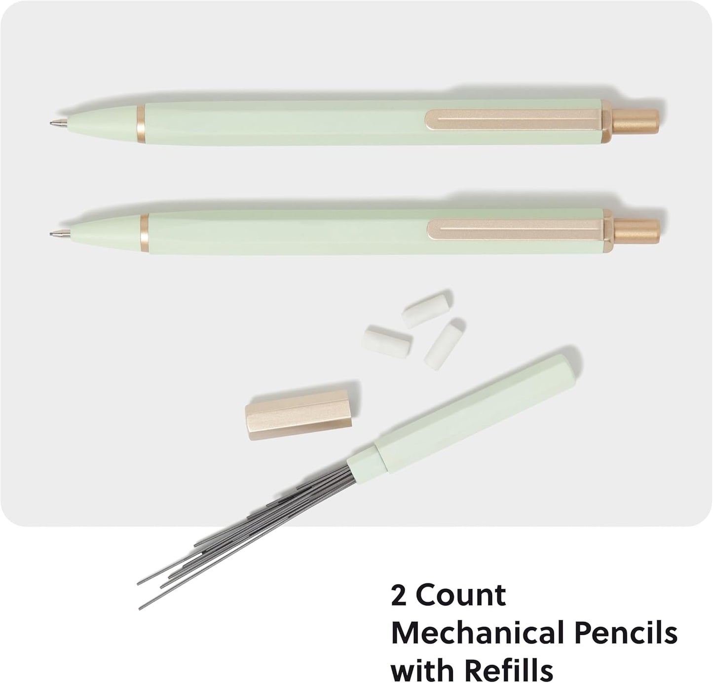U Brands Cambria Mechanical Pencils, Set of 2, Sage Green, Soft Touch, Medium (0.7 mm) Point, Lead and Eraser Refills