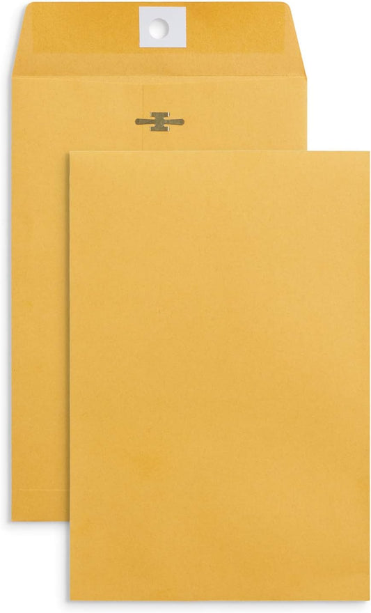 Blue Summit Supplies 100 6” x 9” Clasp Envelopes with Gummed Seal, Small Clasp Mailing Envelopes Made From 28lb Kraft Paper, For Smaller Items or Handling Cash, Bulk 100 Pack