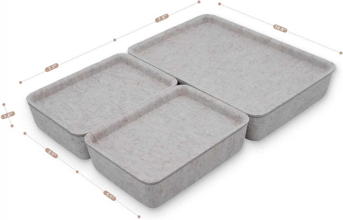 Welaxy Lidded Felt Drawer Organizer Trays with lids Desktop Organizer Bins Storage box for crafts office supplies pen notes Junk Makeup Stationery Organize 3- Pack (Oatmeal)