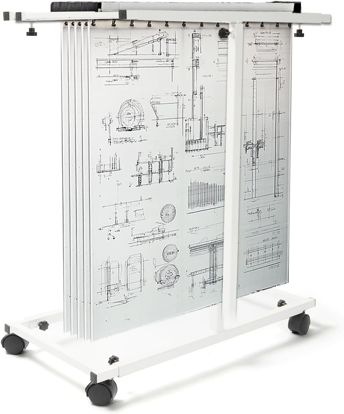 Mobile Blueprint Holder Rack Stand for for 30"/36"/42" Clamps Adjustable Portable Blueprint Storage Organizer File Plans Maps Posters and Drawings Display Rack for Home Office and Workplace