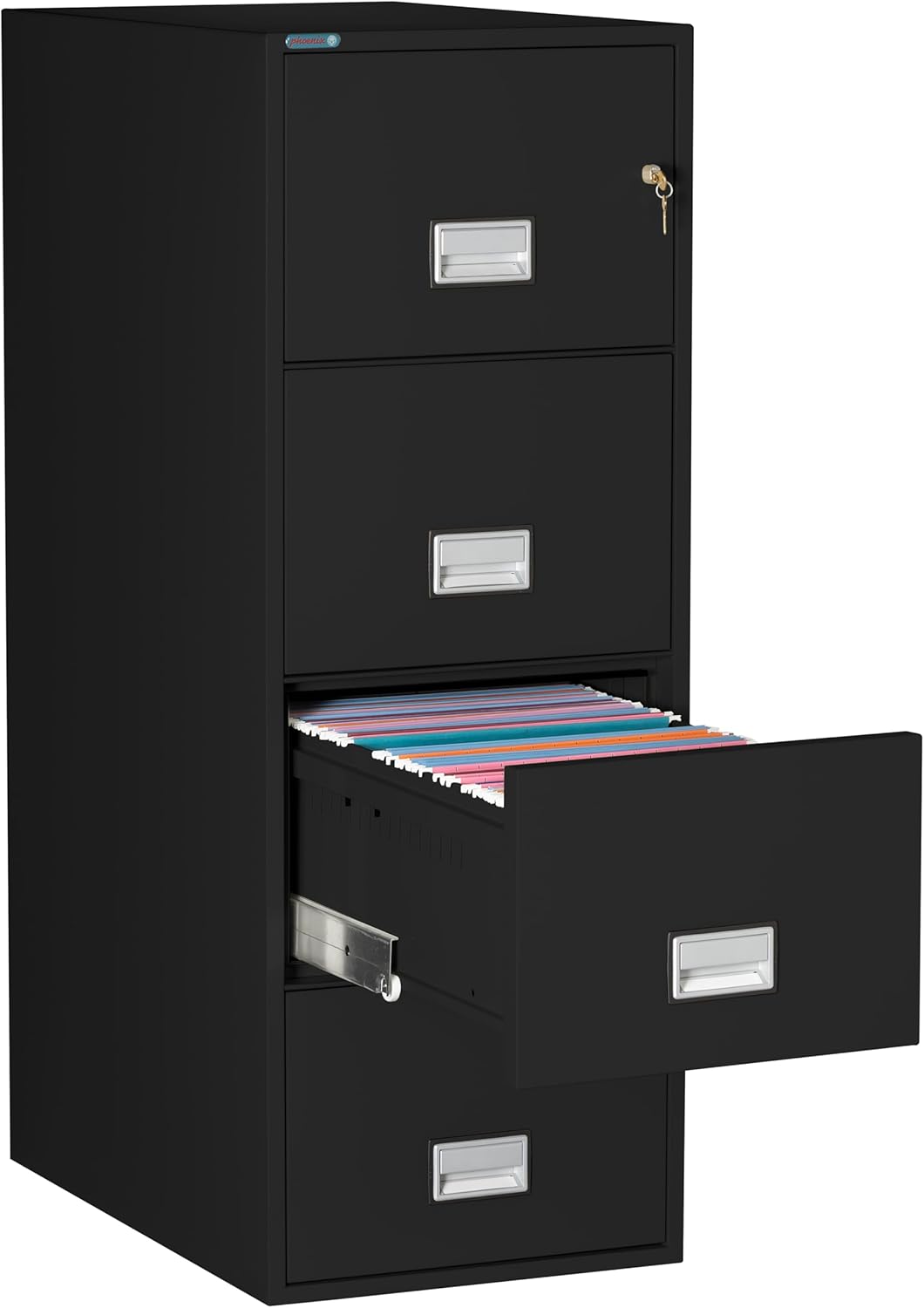 31 inch 4-Drawer Vertical Fireproof File Cabinet – Legal and Letter Size Filing – Key Lock – Water Resistant Seal – Fire and Impact Rated – Black Finish – Model LGL4W31B