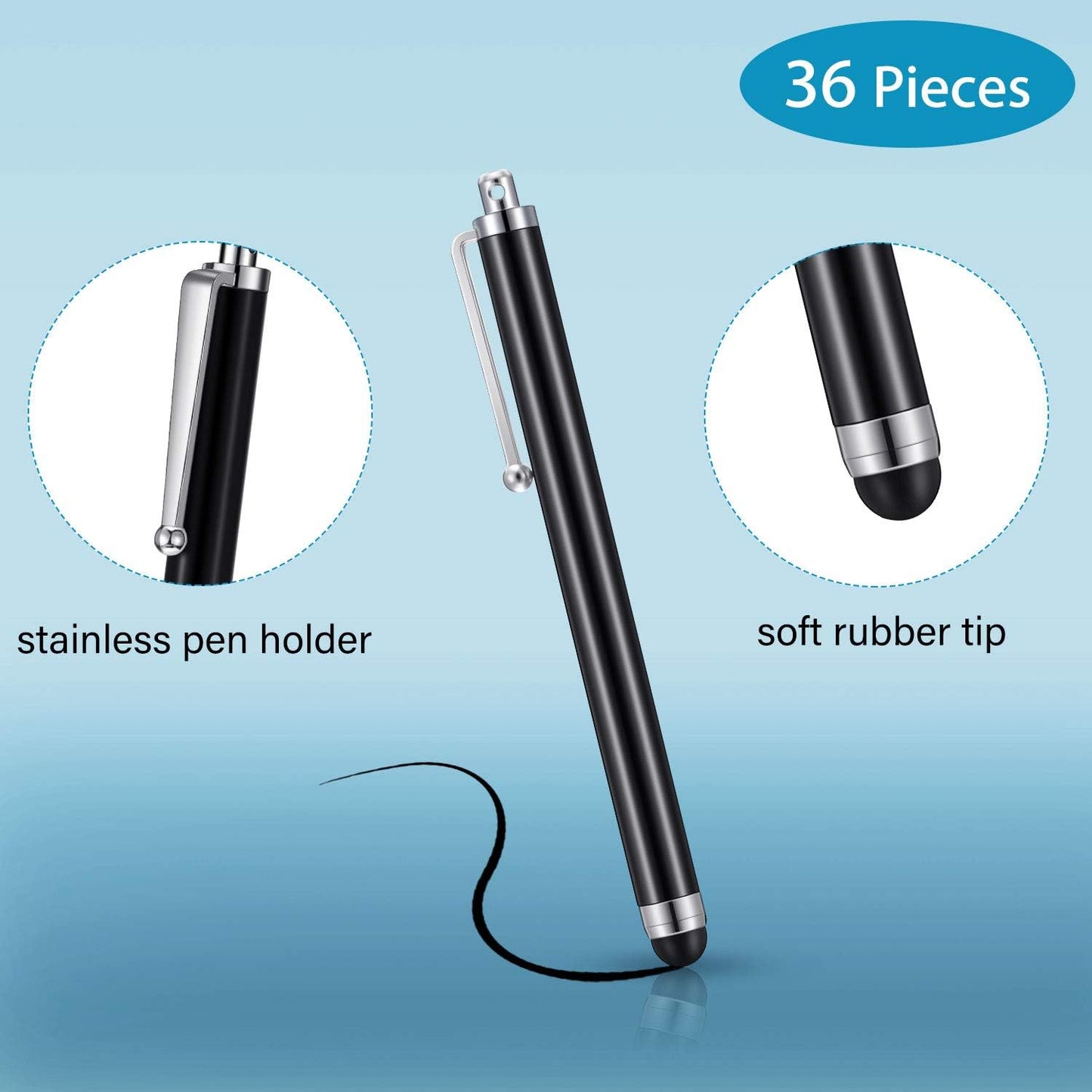 Outus 36 Pcs Stylus Pen for Universal Capacitive Touch Screens Devices, Stylus Pen Compatible with Tablet for Classroom Travel Olders Friendly(Black)
