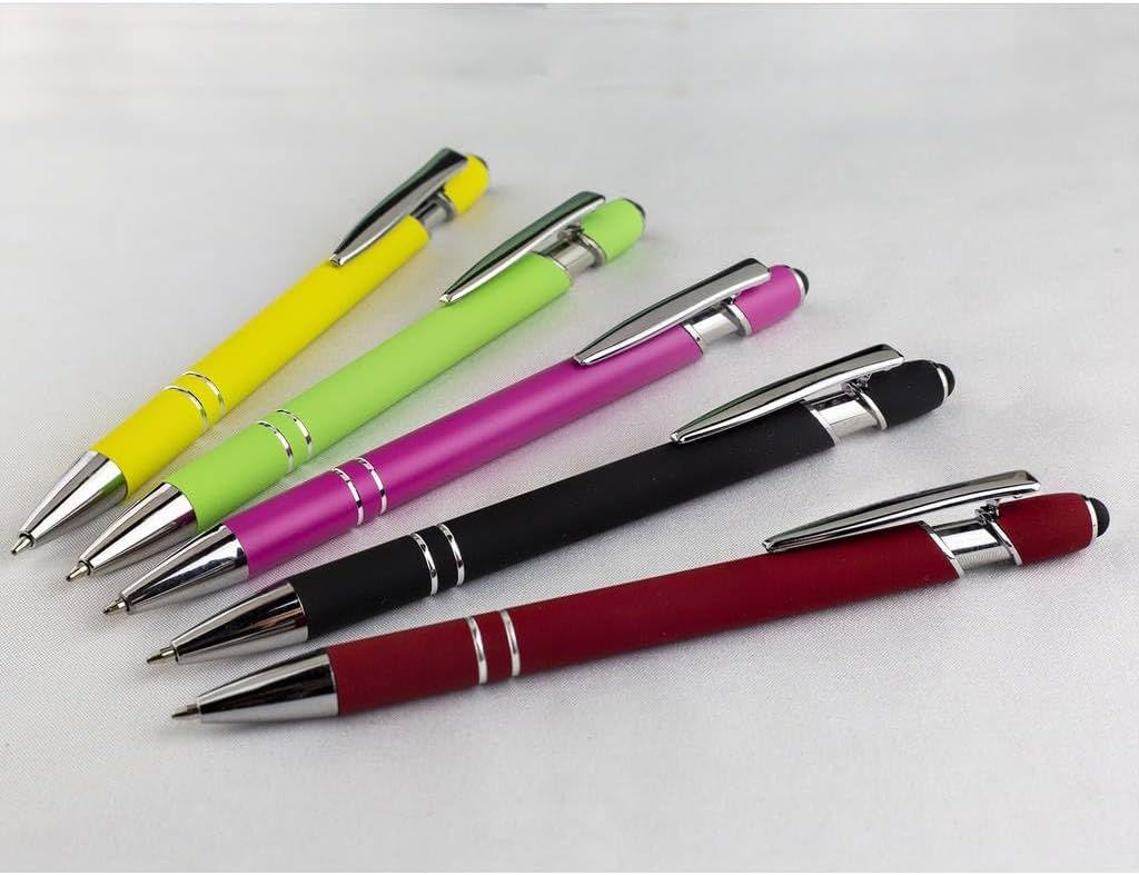 Ballpoint Pen with Stylus Tip Black Ink 1.0 mm Medium Point Soft Touch Metal Matt Assorted Color Barrel 10 Count