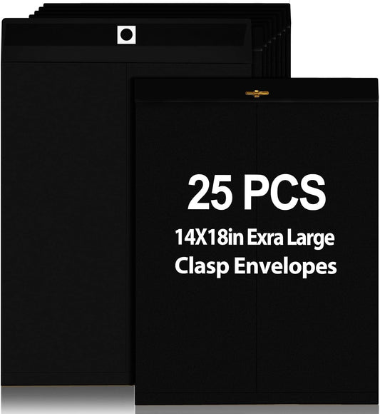 25 Pcs Clasp Envelope 14 x 18 Inch Large Manilla Envelopes with Clasp Closure for Mailing Thick Documents Home, Business, Legal or School Office Storing(Black)