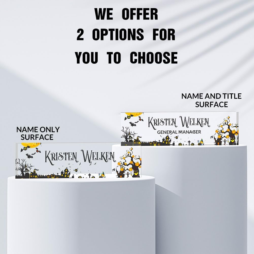 Personalized Name Plate for Desk | Halloween Decor for Work| Acrylic Office Desktop Decorations | Holiday Gifts
