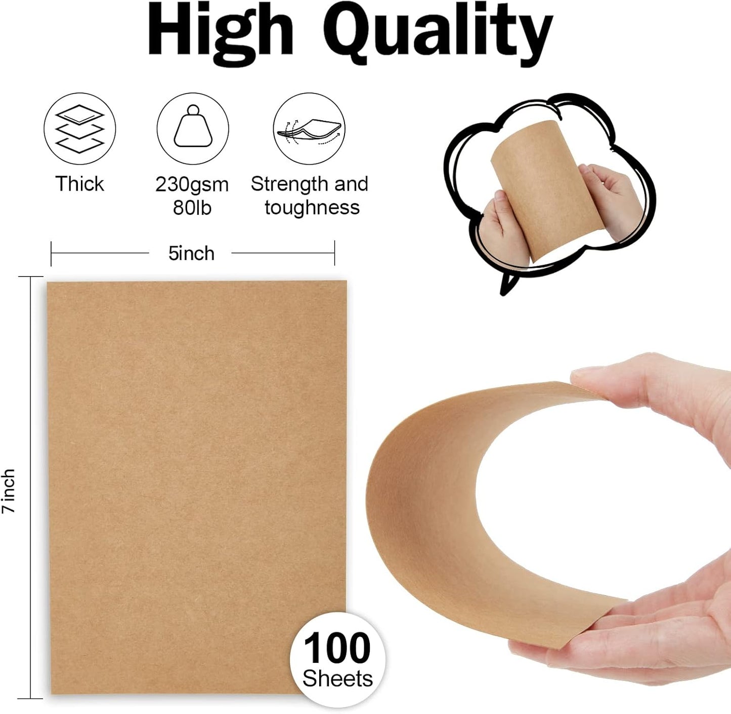 Brown Craft Cardstock 5x7 Blank Cards, Goefun 100 Pack 80lb Cover Card Stock for Invitations, Business, Greetings, DIY