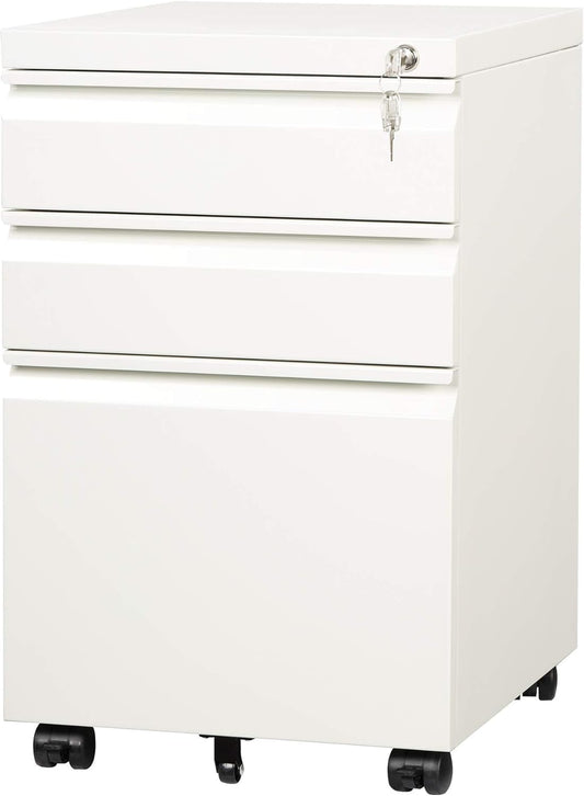 DEVAISE 3-Drawer Mobile File Cabinet (Under Office Desk), Assembled Except Casters, Fits Letter/Standard Sizes, White