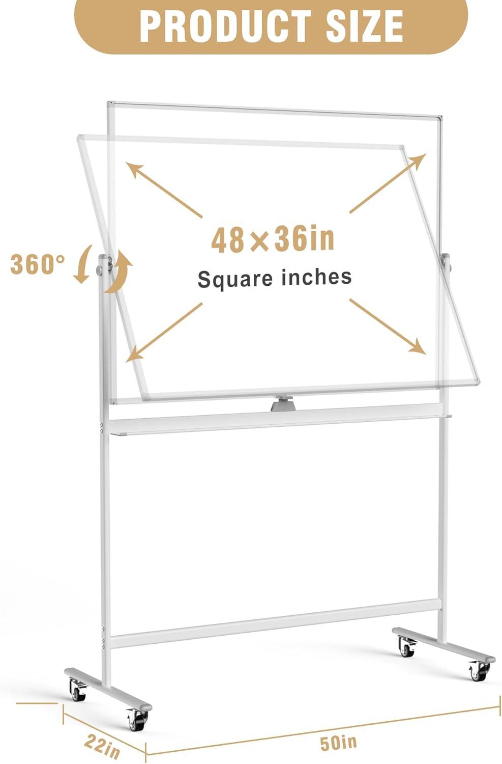 Rolling Whiteboard/w Height Adjustable, Mifuro 48 x 36 Large Portable Dry Erase Board with Stand and Wheels for Office,Classroom &School, White