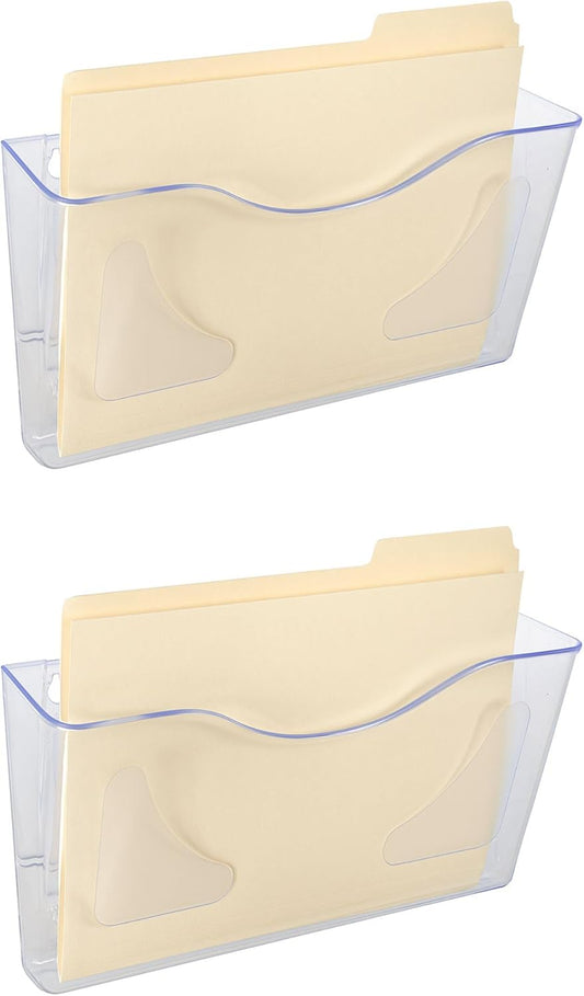Azar Displays 250080-CLR-2PK Single Pocket Wall Mount File Holder, Clear Acrylic Vertical File Organizer for Office, Home, and School, Clear (2-Pack)