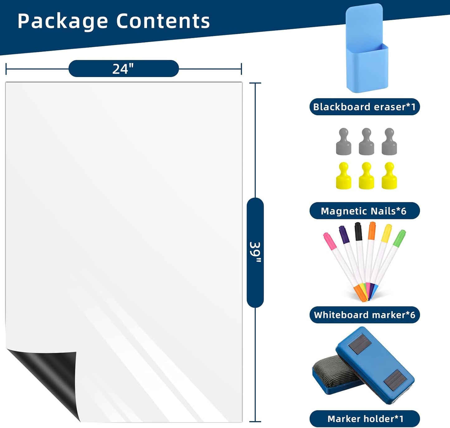 Magnetic Dry Erase Whiteboard for Refrigerators, 24" x 39" White Board on Wall for Organizer and Planner, Kitchen Fridge Shopping List with Marker, Magnetic Eraser and Magnets