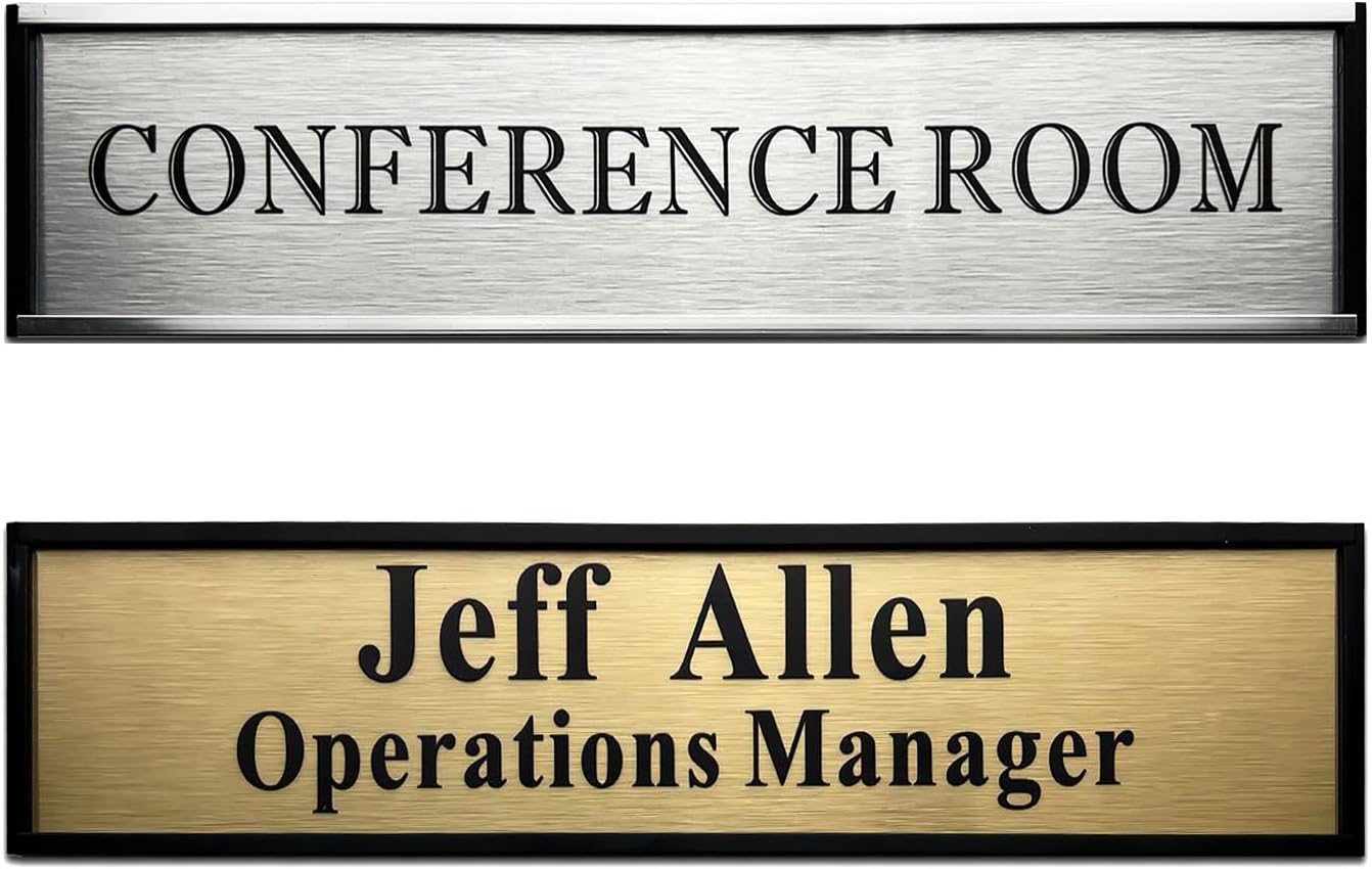 Personalized Name Plate for Door or Wall, 2 x 8 inch Custom Office Aluminum Door Name Plates with Two Lines Custom Text, Office Gifts for Coworkers Boss Teacher, Employee Appreciation Gifts