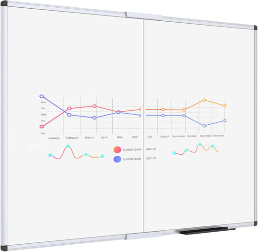 VIZ-PRO Dry Erase White Board/Magnetic Foldable Whiteboard, 48 X 36 Inches, Silver Aluminium Frame