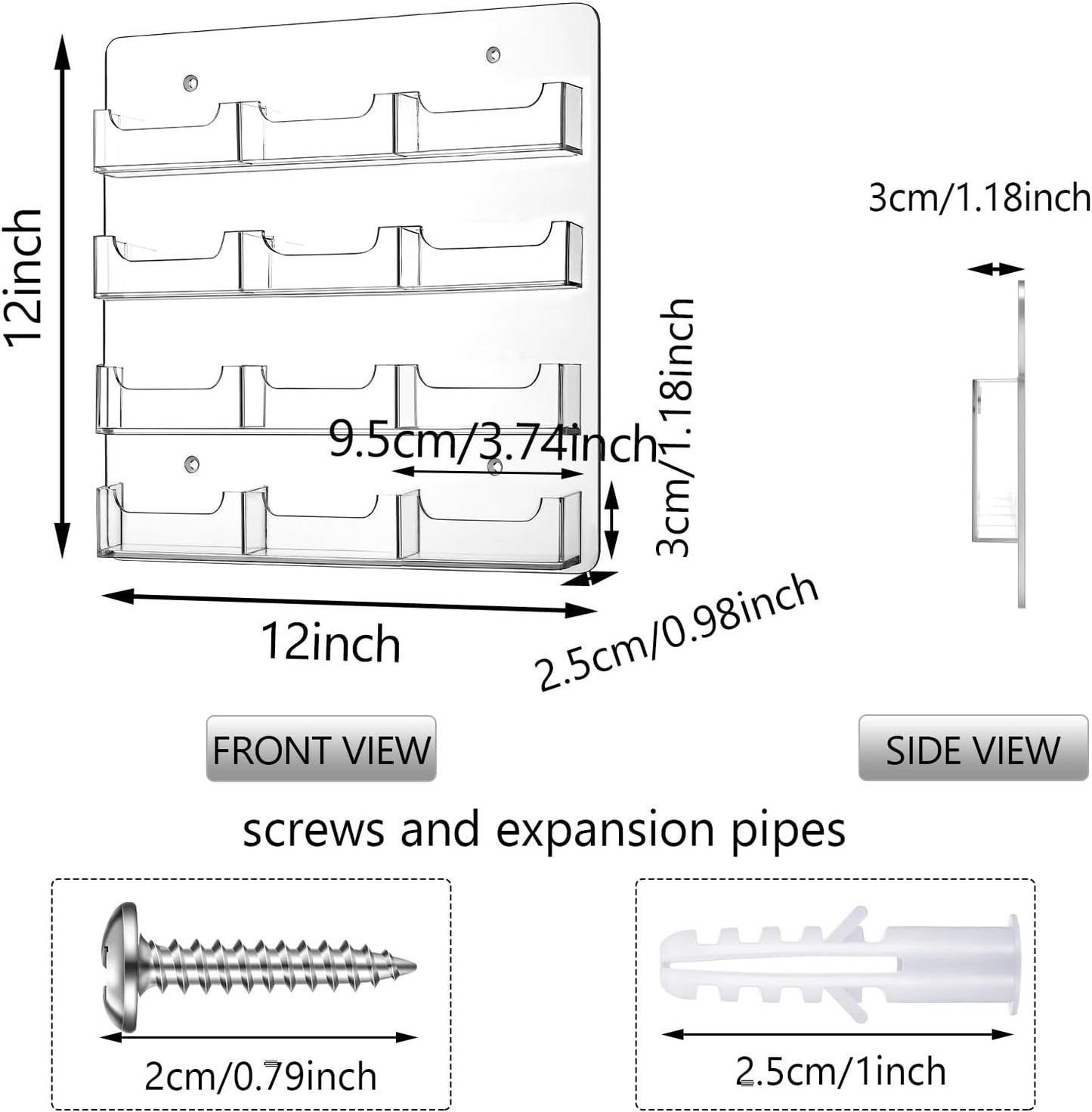 Lincia 2 Pieces Acrylic Business Card Holder Wall Mount Clear Sticker Display Rack Multiple Clear Acrylic Card Organizer Sticker Display Stand Pre Drilled Index Card Storage(12 Pockets)