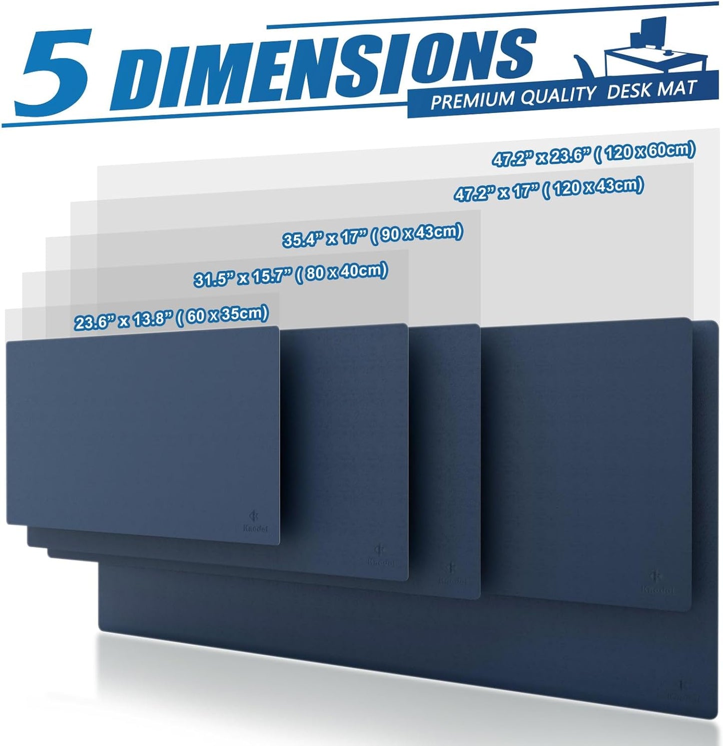 K KNODEL Large Office Leather Desk Mat, Mouse and Keyboard Pad, Computer and Laptop Mat, Desktop Protector and Cover, Writing Pad and Blotter (47.2"x17", Dark Blue)