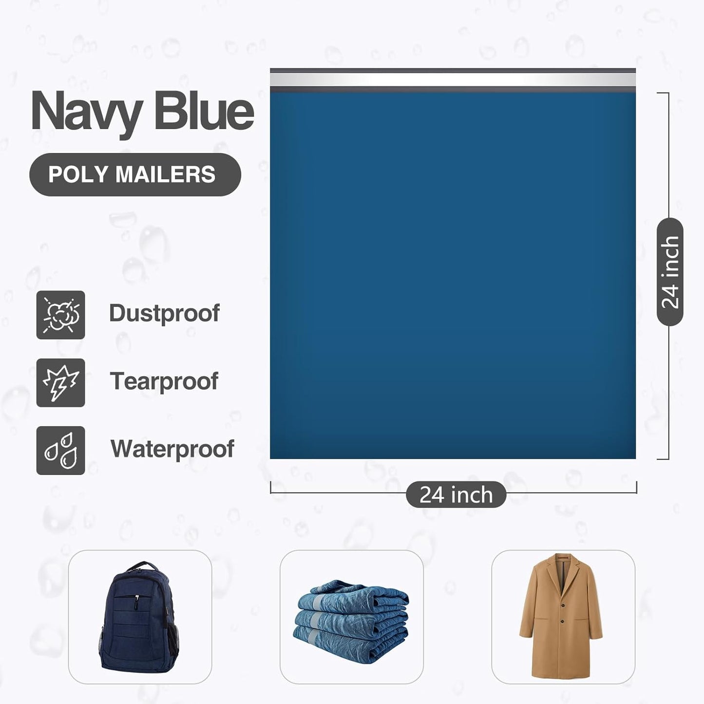 UCGOU 24 x 24 Inch 100 Pieces Navy Blue Poly Mailers Premium Shipping Envelopes Mailer Self Sealed Mailing Bags with Self Adhesive Strip Waterproof and Tear-Proof Postal Bags