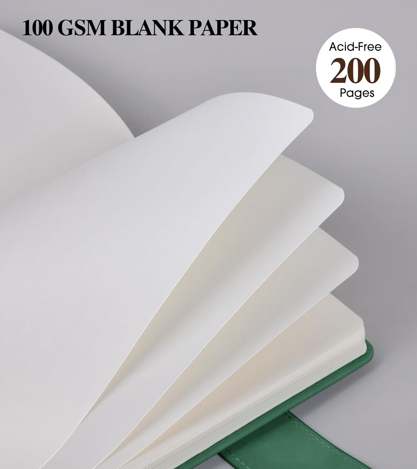 Blank Journal Notebook, A5 Hardcover Leather Sketchbook with 200 Pages Thick Blank Paper for Men Women, Unlined Drawing & Writing Journal, 5.9" x 8.4" Plain Notebook (green)