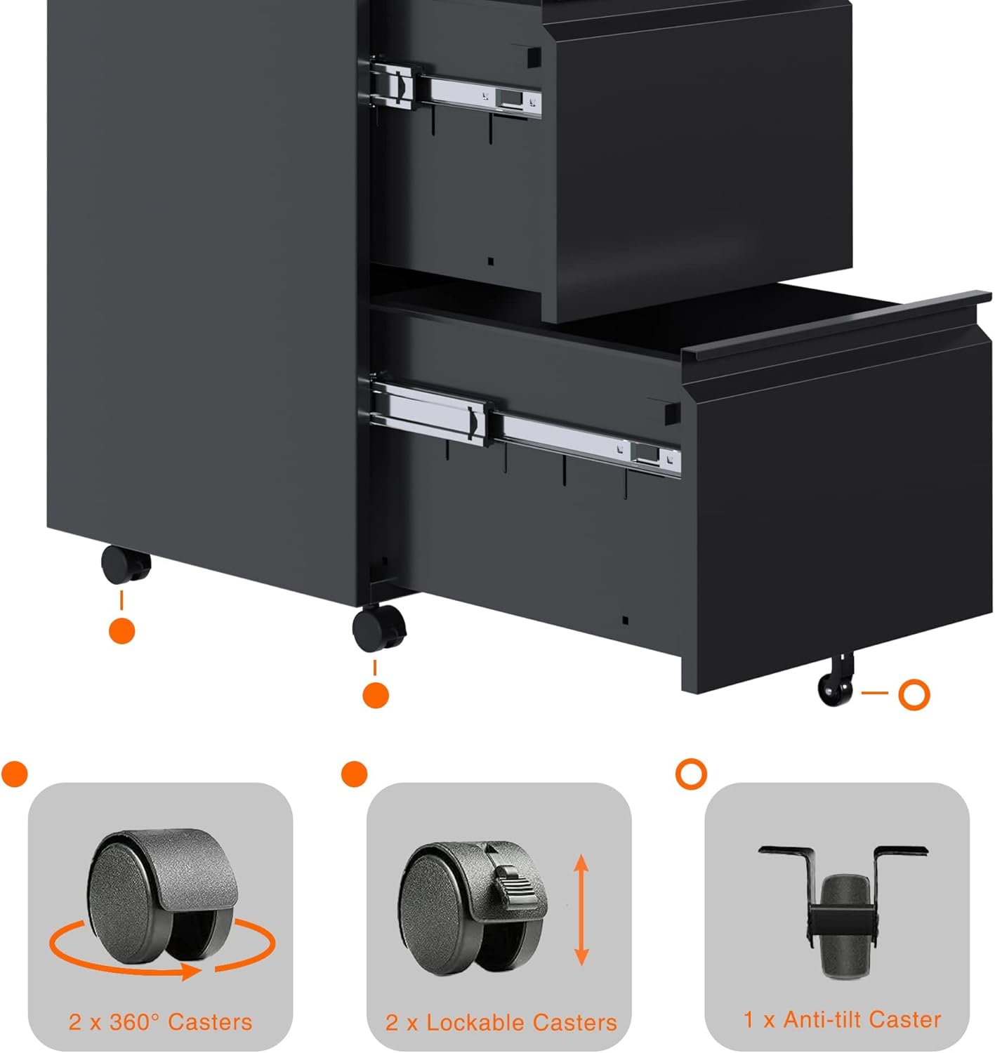 Aobabo Metal 2 Drawer Mobile File Cabinet with Lock, Under Desk Office Steel Filing Cabinet, 25.6''H Legal/Letter Size, Black, Fully Assembled Except Wheels