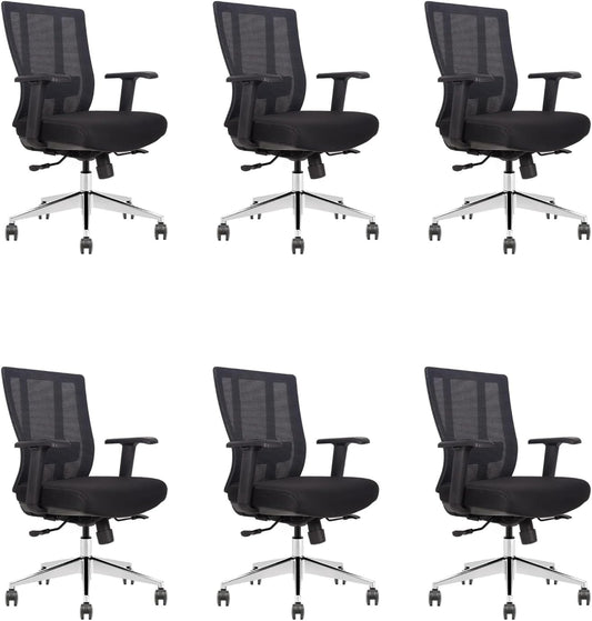 Ergonomic Conference Room Chair Mesh Back with Seat Slide - Adjustable Lumbar Support Computer Desk Chair with Height Adjustable Arms - 5-Star Polished Aluminum Base (Pack of 6)