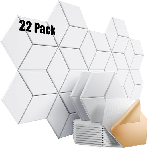 22 Pack Self-adhesive Acoustic Panels 12" X 10" X 0.4" - Sound Proof Foam Panels with High Density, Fashionable Y-Lined Design, Absorb Noise and Eliminate Echoes(White)