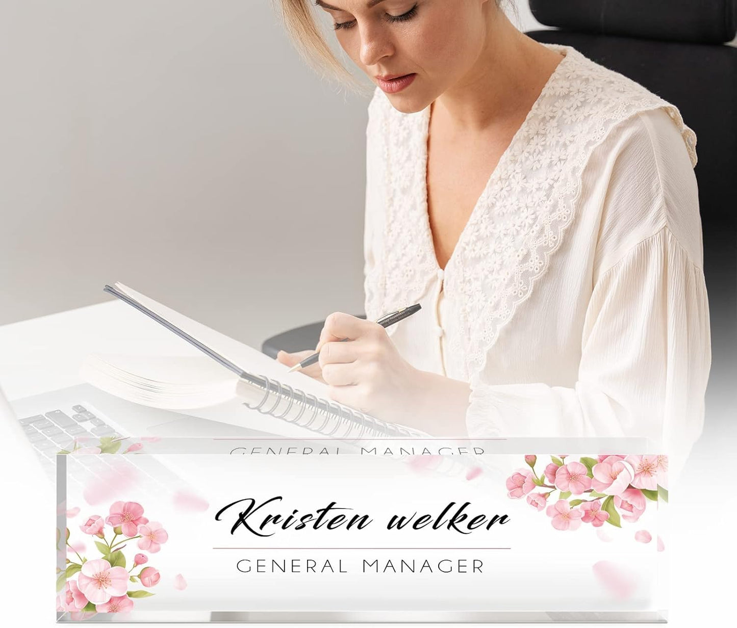 Desk Name Plate Personalized, Premium Pink Orchids Acrylic Desk Name Plate, Personalized Name Plate for Desk, Office Decor for Women or Men Coworkers, Boss, Employee, Teacher