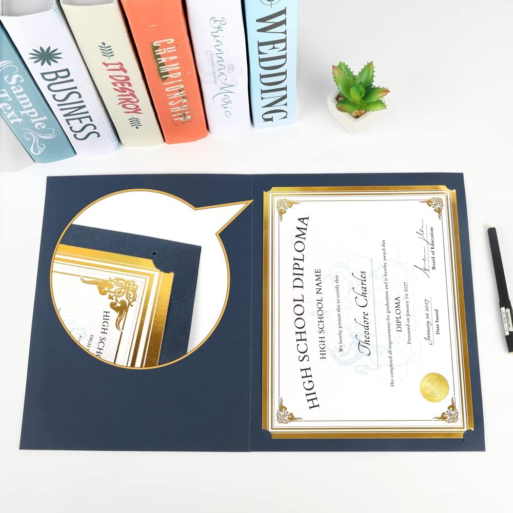 SUNEE Certificate Holders(Blue, 80 Packs, New Pattern), Diploma Covers Gold Foil Border, for Letter Size 8.5x11 Certificates, Cardstock, Document Papers