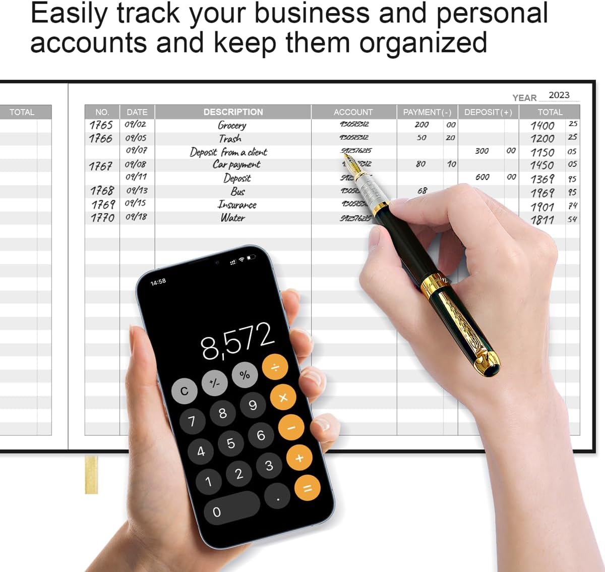 Accounting Ledger Book - Ledger Book for Small Businesses Bookkeeping & Personal Use, Expense Tracker Notebook for Tracking Money, Expenses, Deposits & Balance, 7" x 10", Black