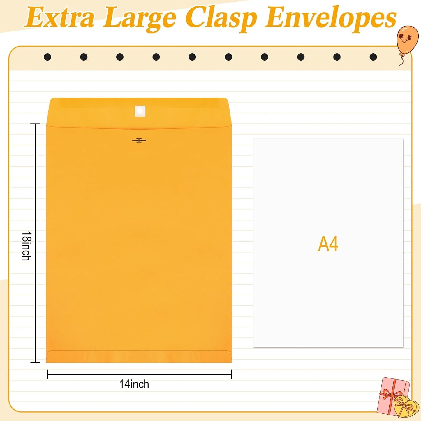 50 Pcs 14 x 18 Inch Extra Large Mailing Clasp Envelopes Jumbo Kraft Catalog Manila Envelope with Clasp Closure for Oversized Big Documents Office Home Business Legal School Storing Mailing