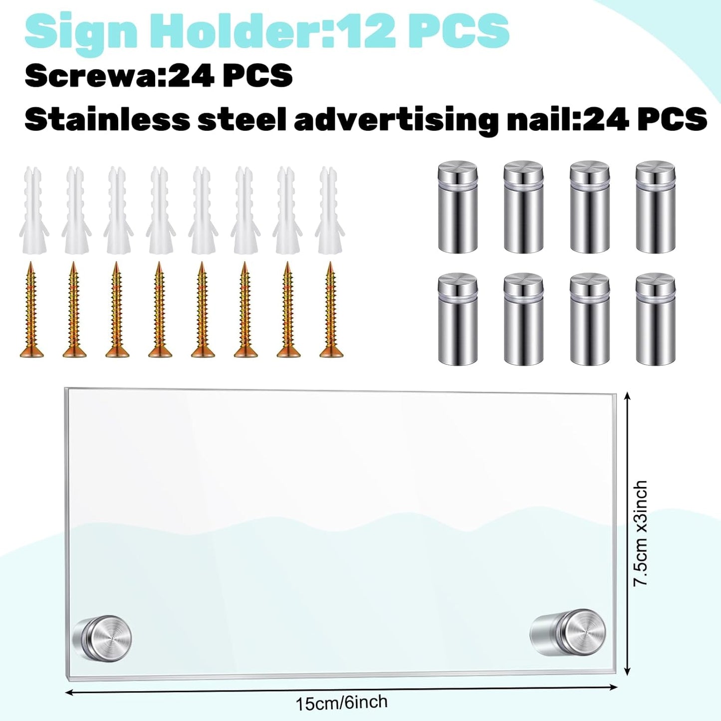 Demissle 12 Sets Clear Acrylic Wall Name Plate Holders Office Door Mount Name Plate Holder with Stainless Steel Standoff Screws for Office Home Store Restaurant (6 x 3 Inch)