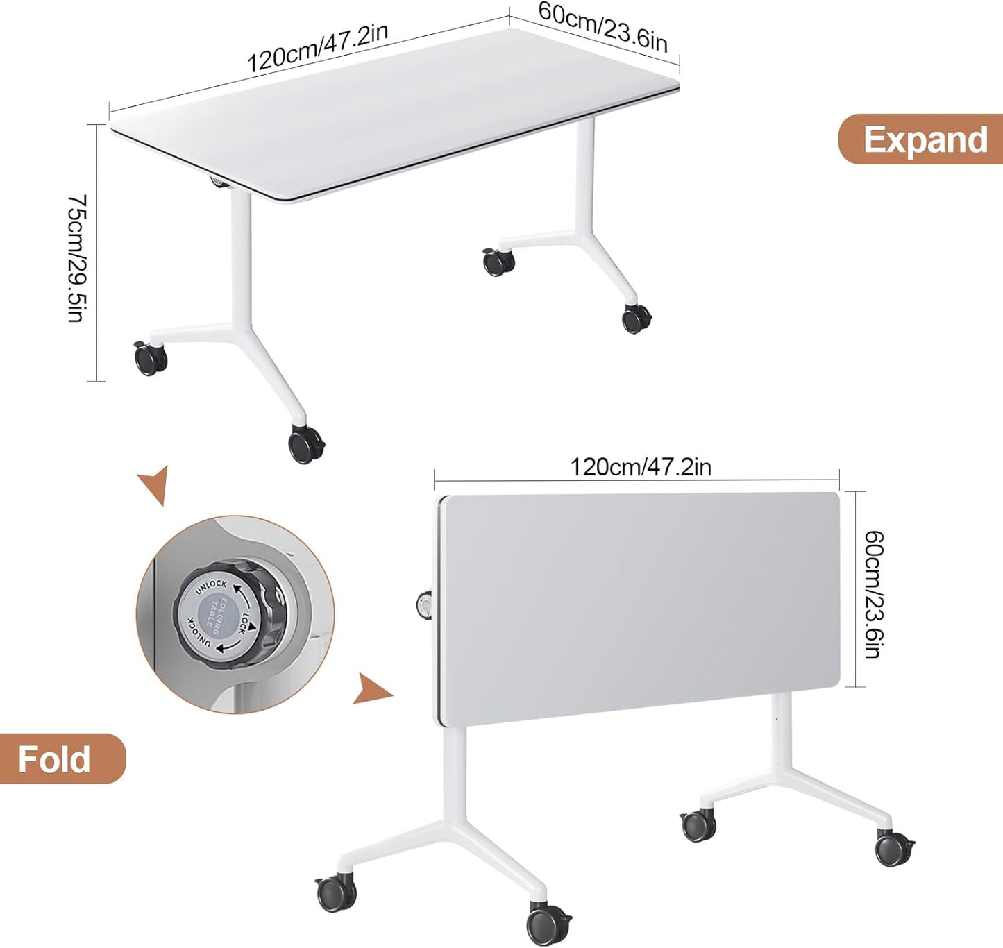 Conference Table, Folding Conference Tables for 2-20 People, Modern Conference Room Table with Wheels, Super Sturdy Large Rectangle Mobile Meeting Seminar Tables for Office (8PCS 47.2in)