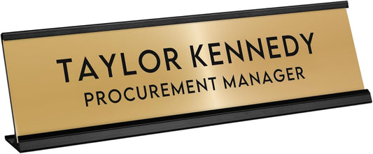Custom Engraved Desk Plate | Personalized with your Name and Title | Perfect Decor for Office, Business, or Home | Multiple Font and Color Options | 2x8" or 2x10" (Gold w/Black Letters, 2x10")