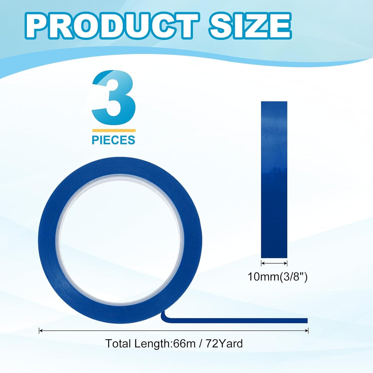 MECCANIXITY Whiteboard Tape 3/8" x 72 Yard Pinstripe Graphic Chart Line Grid Marking Tapes for Classroom Office Dry Erase Board Art, Blue, Pack of 3