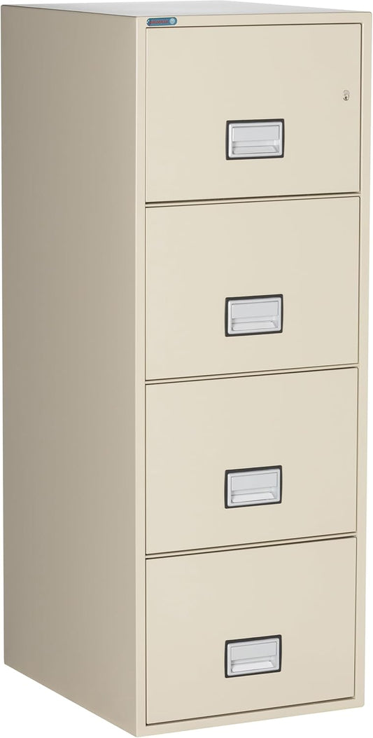 25 inch 4-Drawer Vertical Fireproof File Cabinet – Legal and Letter Size Filing – Key Lock – Water Resistant Seal – Fire and Impact Rated – Putty Finish – Model LGL4W25P