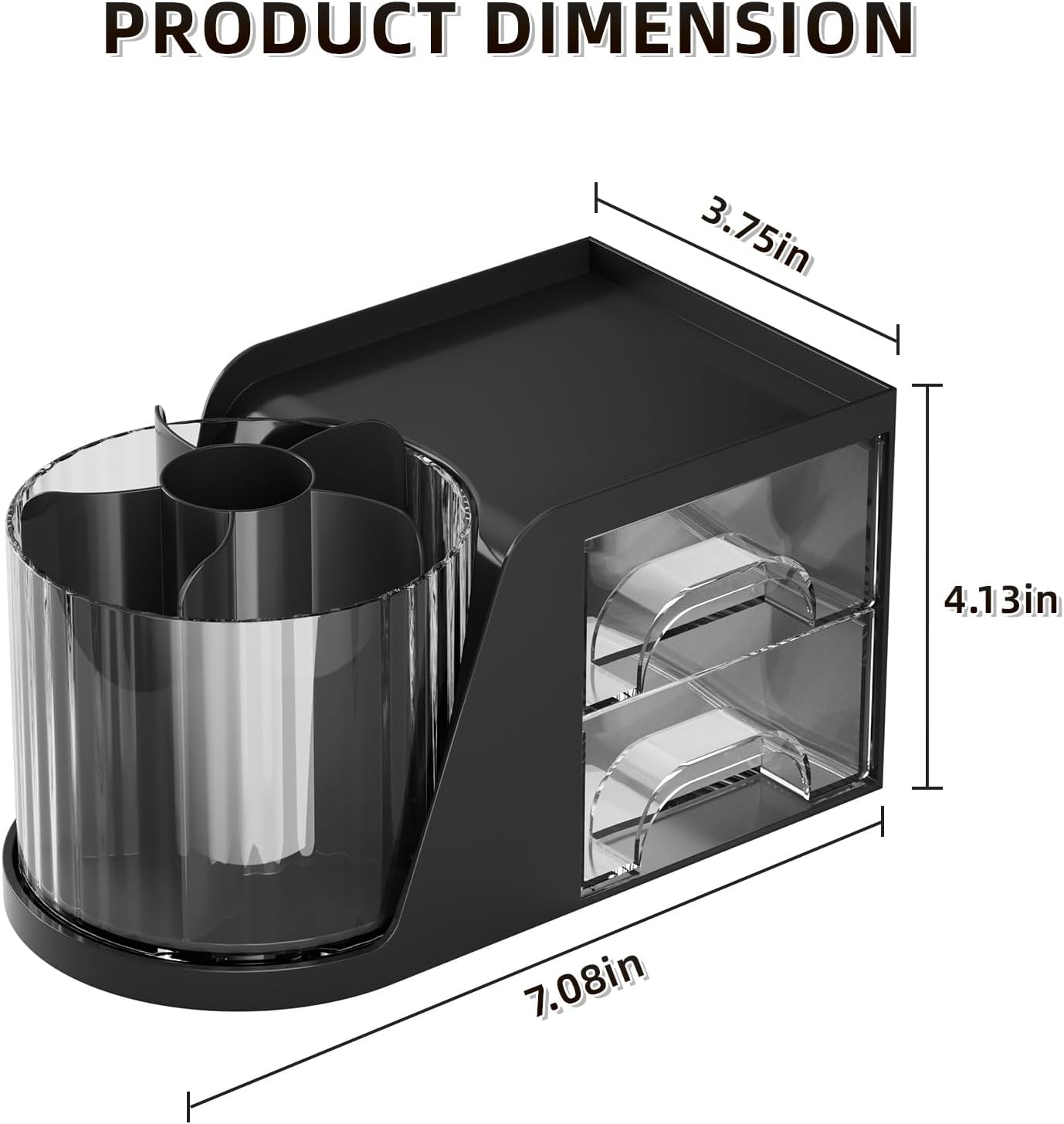 Marbrasse Desk Organizer with 2 Drawer, 360°Rotating Pen Holder, Desk Organizers and Accessories with 6 Slots Pencil Holder + 2 Drawer, Art Supply Storage Box Caddy for Office (Black)