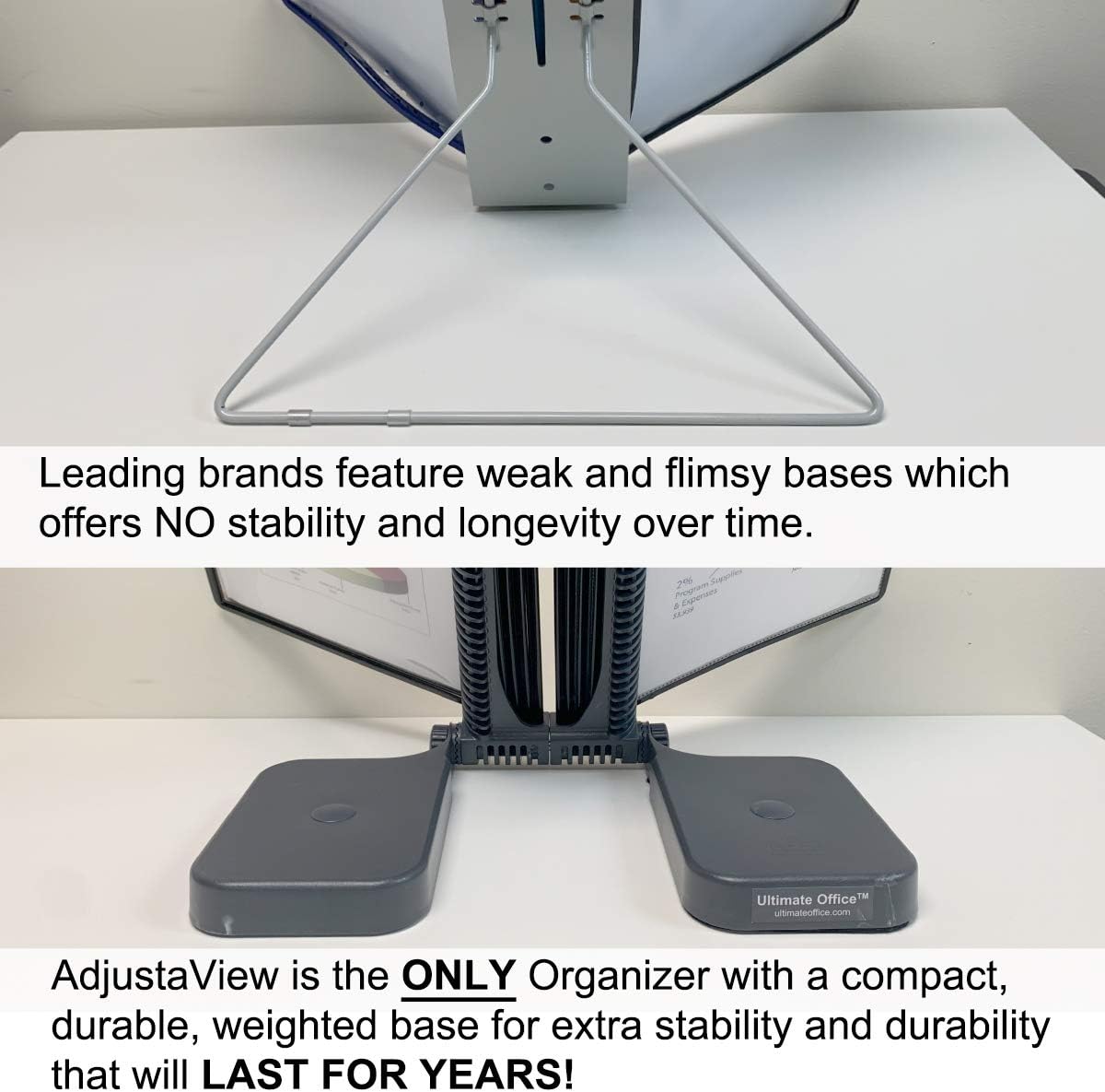 Ultimate Office AdjustaView 20-Pocket Desk Reference Organizer with Easy-Load Pockets and Compact Weighted Base for Stability, Black Pockets