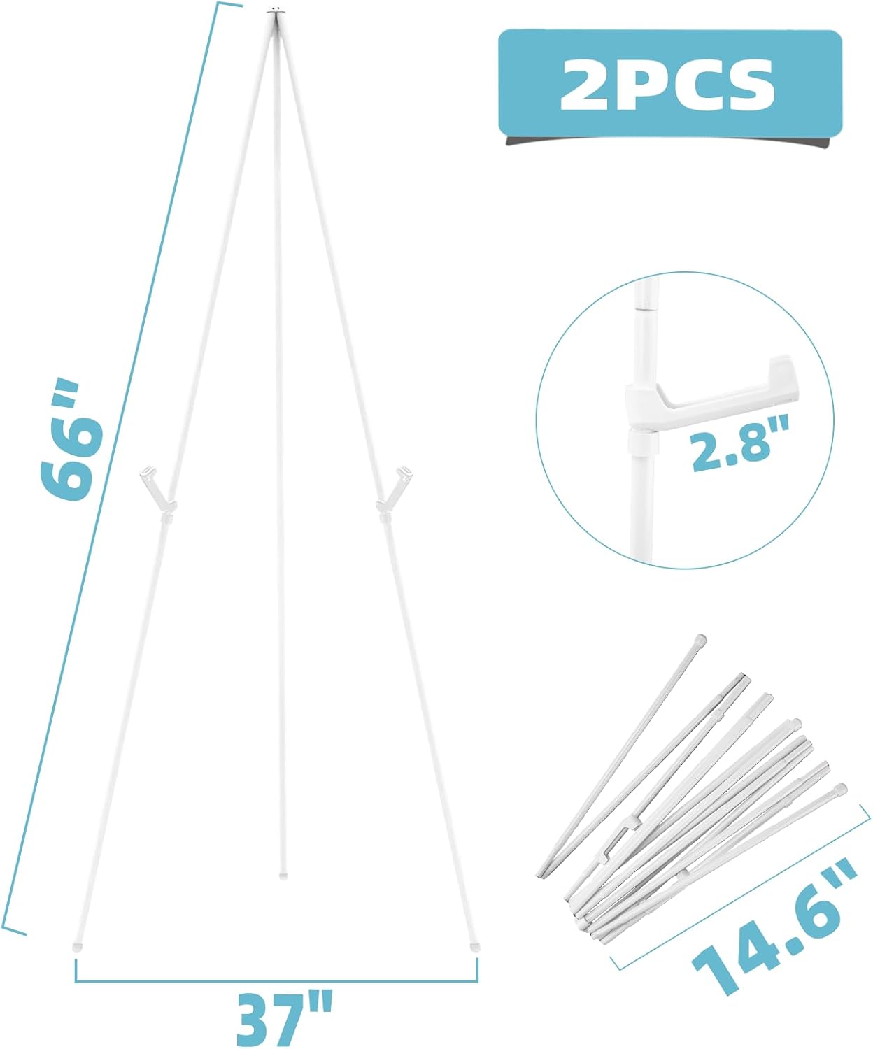 2PCS White Easel Stand for Wedding Sign Stand, 66 Inch Lightweight Adjustable Art Poster Stands for Display, Wedding Welcome Sign, White Metal Display Easel with Portable Bag