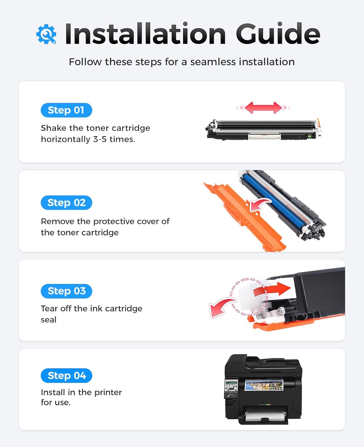 126A Toner Cartridge Set 4-Pack High Yield Replacement for HP 126A CE310A CE311A CE312A CE313A Compatible with HP Laserjet Pro 100 Color MFP M175nw CP1025 CP1025nw TopShot M275 Printer Ink Black Copy