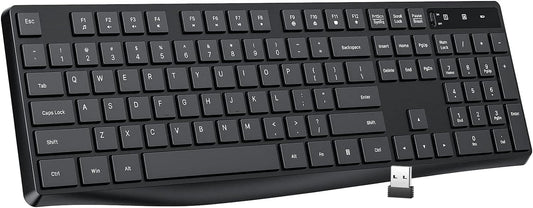Lovaky MK98 Wireless Keyboard, 2.4G Ergonomic, Computer Keyboard, Enlarged Indicator Light, Full Size PC Keyboard with Numeric Keypad for Laptop, Desktop, Surface, Chromebook, Notebook, Black