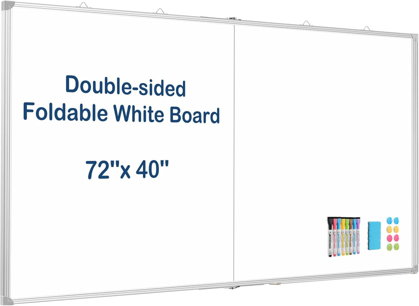 WALGLASS Large White Board Dry Erase Board, 72" x 40" Double-Sided Foldable Dry Erase Board for Wall, Magnetic Whiteboard for Office, Home, School, Kitchen