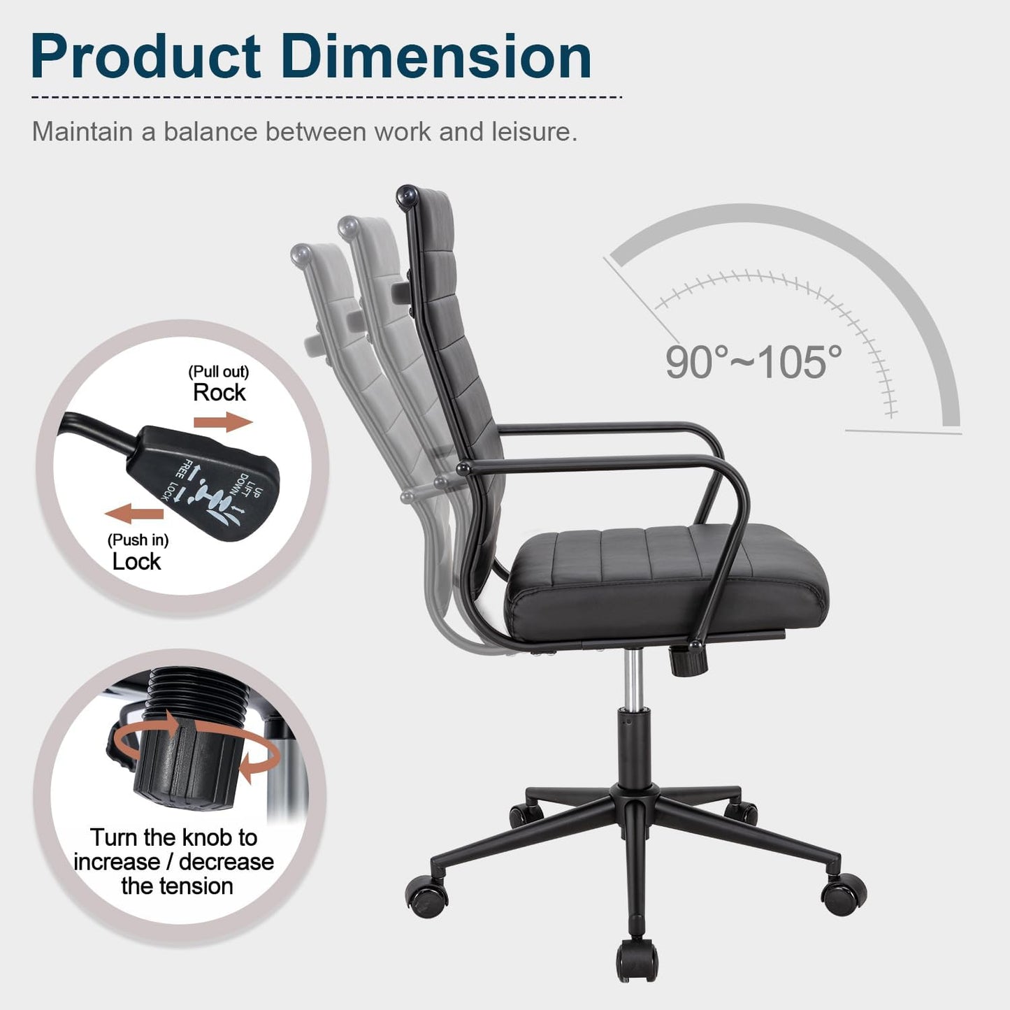 Okeysen Office Desk Chair Conference Room Chairs Modern Ergonomic Executive Swivel Chair Adjustable Height PU Leather Home Desk Chairs with Armrests Comfy Computer Task Chairs with Wheels (Black)