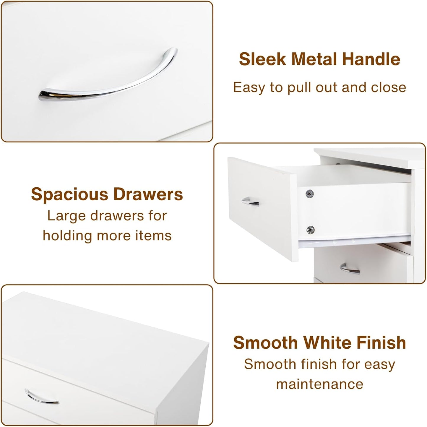 Karl home 4 Drawer Dresser for Bedroom, Small Chests of Drawers Modern Nightstand, White Dresser Chest with 4 Storage Drawers, Dressers for Nursery, Hallway, Living Room, Closet