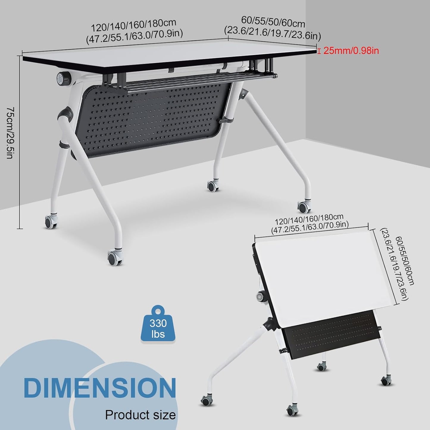 Conference Table, Folding Conference Room Tables, Mobile Training Tables with Silent Wheels, Large Rectangular Modular Seminar Table Office Computer Desks for Classroom White (10Pack L55.1in)