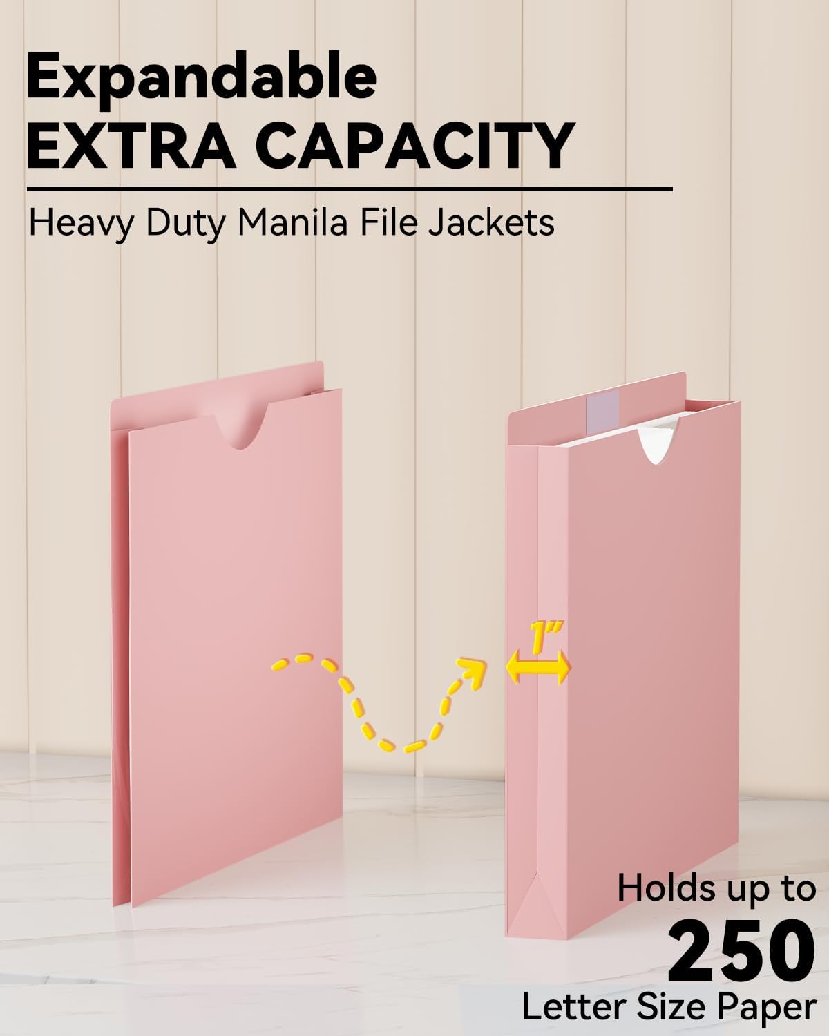 ANSOOK 1 Inch Plastic File Jackets, Manila File Folders Letter Size, 12 Heavy Duty Expanding File Folders, Expansion Pocket, Reinforced Straight Cut Tab, Morandi Color Folders for Office School Home