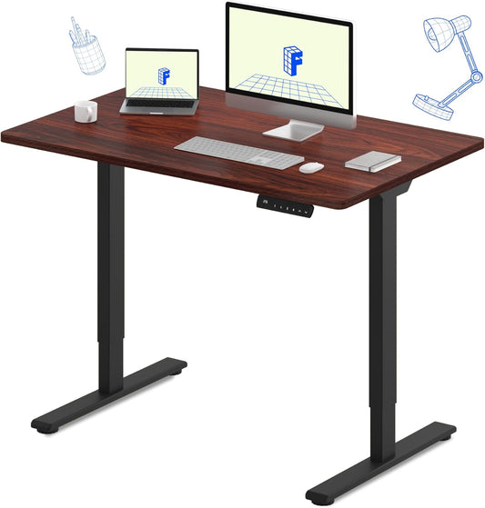 FLEXISPOT E3 Dual Motor Electric Standing Desk 48x24 Inch Whole-Piece Board Height Adjustable Desk Electric Sit Stand Desk (Black Frame + Mahogany Desktop, 2 Packages)