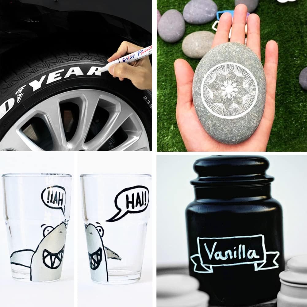 TFIVE Black Permanent Paint Marker Pens - 2 Count Oil Based Marker Pen, Medium Tip, Waterproof & Quick Dry, for Office, Art projects, Rock Painting, Ceramic, Glass, Wood, Plastic, Metal, Canvas