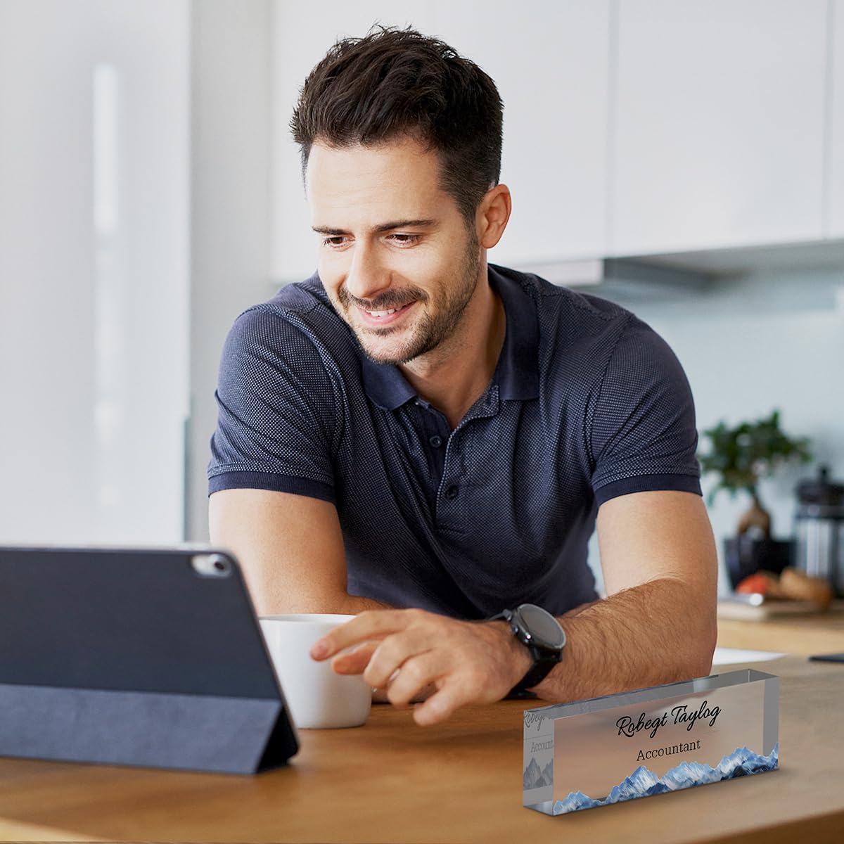 Personalized Office Desk Name Plate on Acrylic Glass - Custom Nameplate Decor, Accessories - Gift for Boss, Coworkers